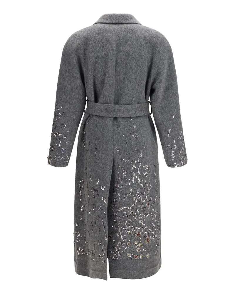 Valentino Garavani Sequin-Embroidered Mohair & Wool Blend Coat — Gray Gray