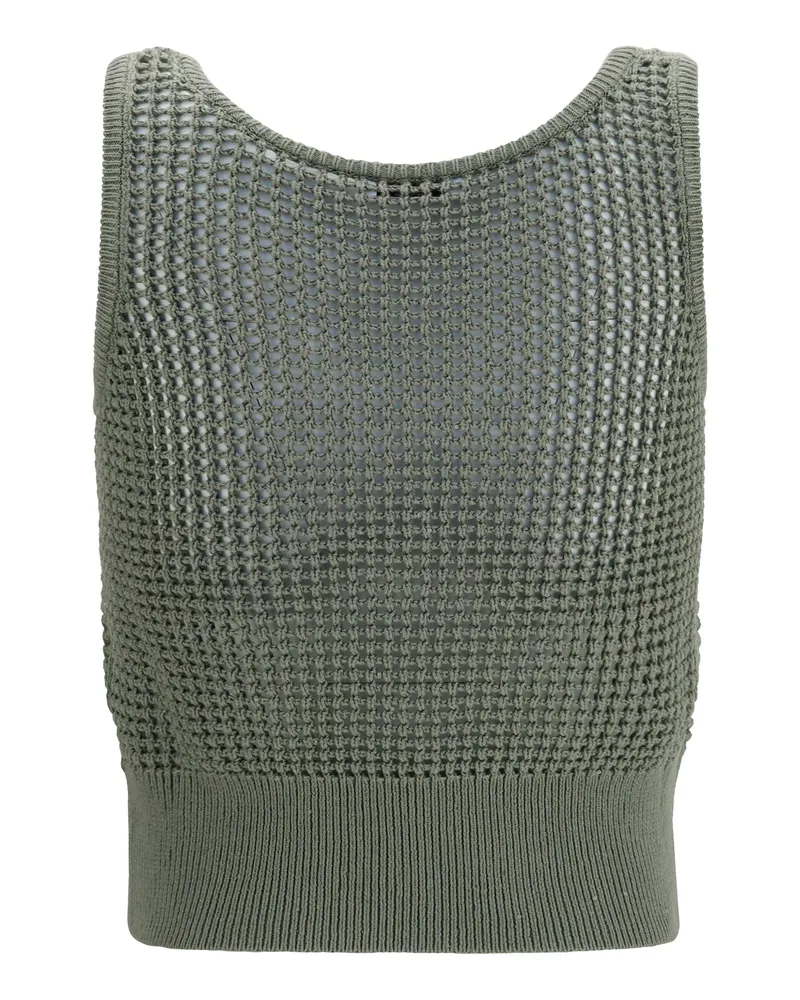 Brunello Cucinelli Women's Tank Top Perforated Sequin Eucalyptus Cotton Green