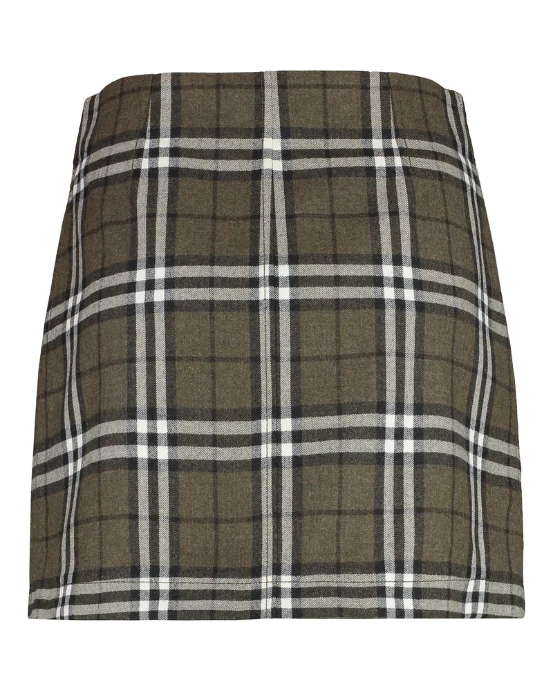 Burberry Women's Wool Mini Skirt With Check Motif Green Green