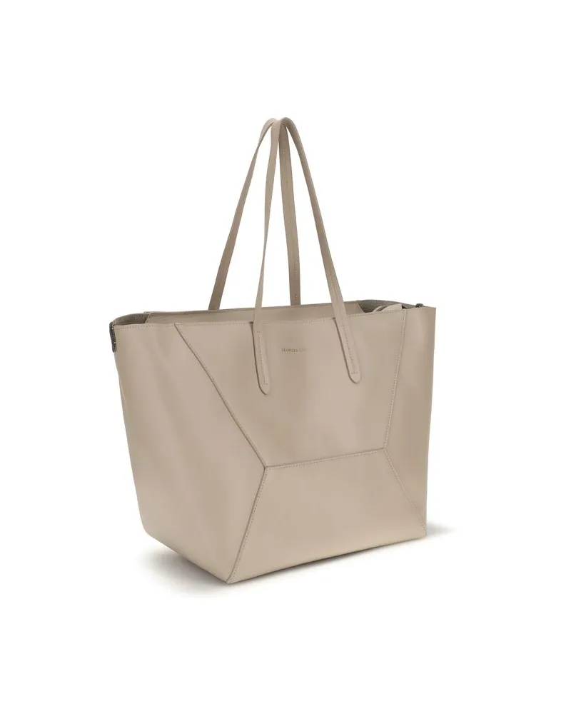 Brunello Cucinelli Women's Beige Calf Leather Bos Taurus Shoulder Bag Beige