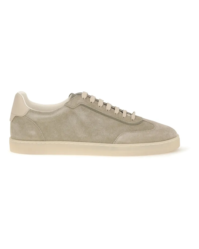 Brunello Cucinelli Men's Suede Sneakers Army Washed Trainers Beige