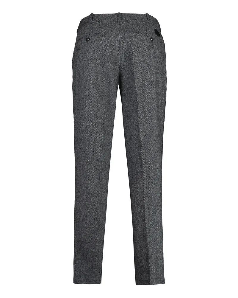 Moncler Men's Trousers Wool-Blend Black Calf Leather Gray