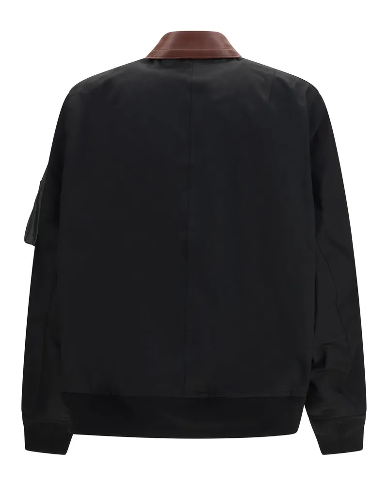 Sacai Men's Cotton Bomber Jacket With Leather Details Black Black