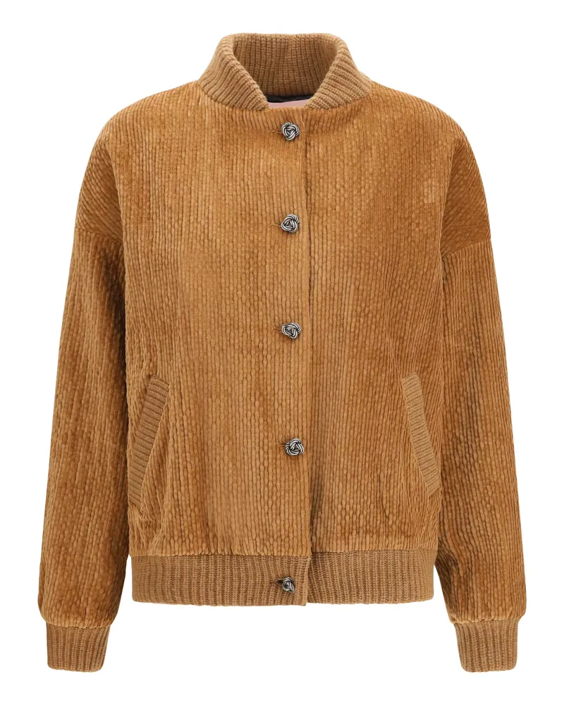 Kristina Ti Women's Corduroy Jacket With Embellished Button Caramel Cotton 