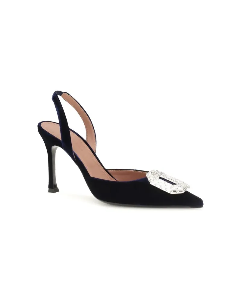Amina Muaddi Crystal-Embellished Velvet Slingback Pump — Blue Blue