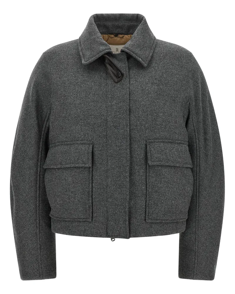 Brunello Cucinelli Women's Gray Virgin Wool Full-Length Jacket Clothing Gray