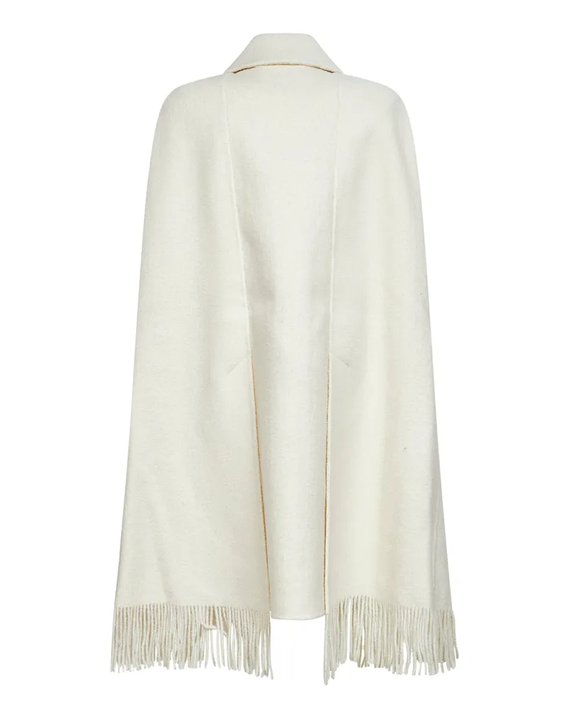 Totême Bouclé Wool with Fringe Trim Cape — Ivory Ivory