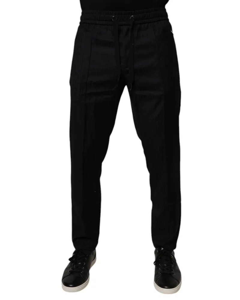 Dolce & Gabbana Men's Black Wool Jogger Jogging Pants Virgin Black