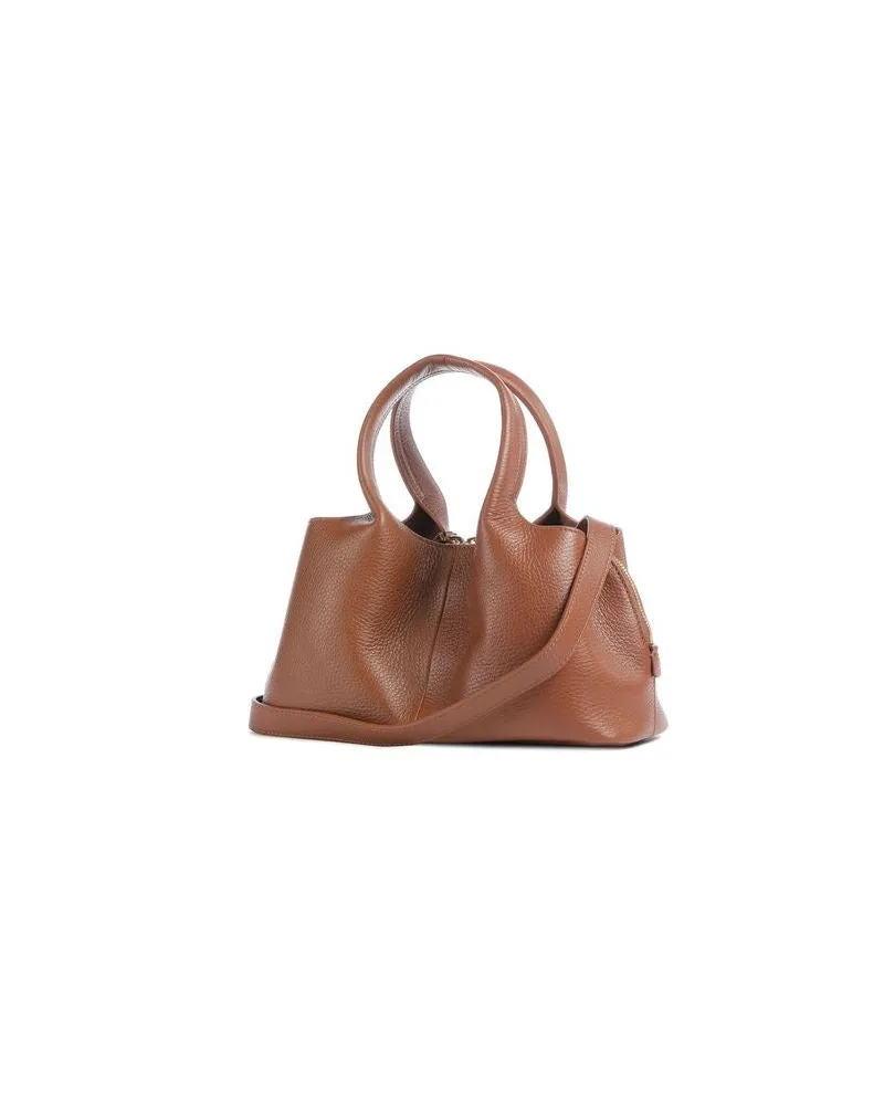 Coccinelle Women's Handbag Cognac Grained Leather Bags - Handbags / Top-handle-bags Cognac