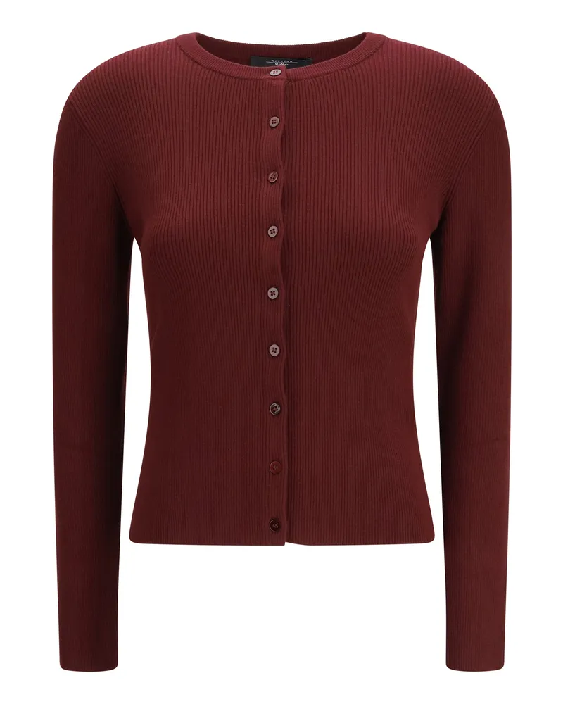 Max Mara Women's Cardigan Ribbed Viscose Berry Sweater Berry
