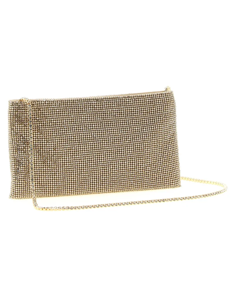 Benedetta Bruzziches Crystal-Studded Mesh Clutch — Gold Gold