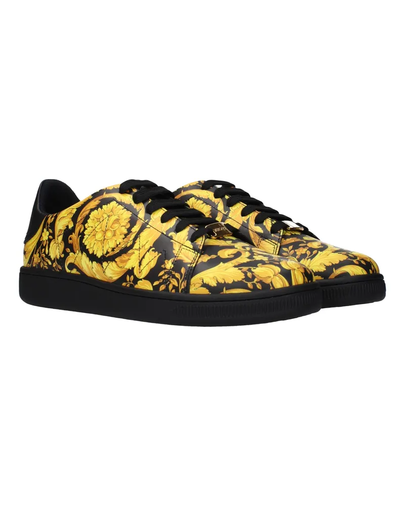 Versace Men's Black Leather Chunky Sneakers Black