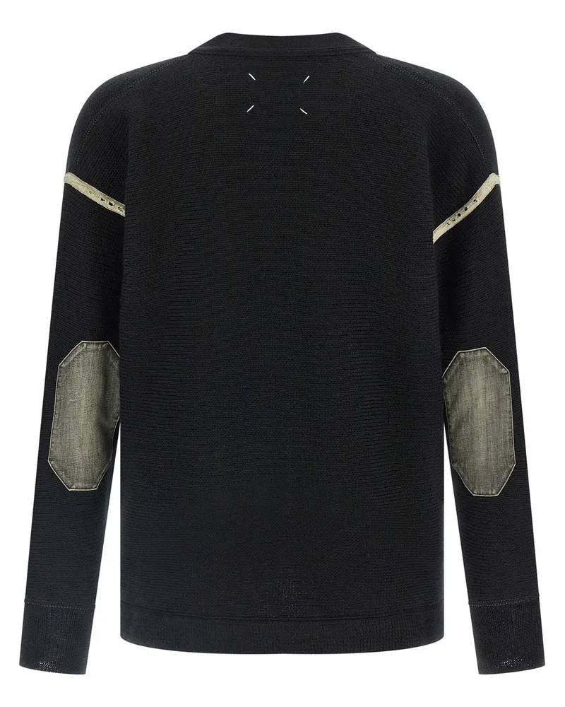 Maison Margiela Virgin Wool with Elbow Patches Cardigan — Black Black