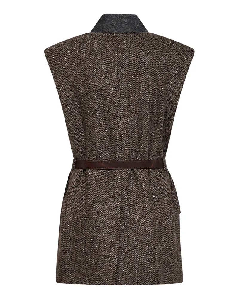 Brunello Cucinelli Women's Belted Chevron Vest Brown Virgin Wool Jacket Brown