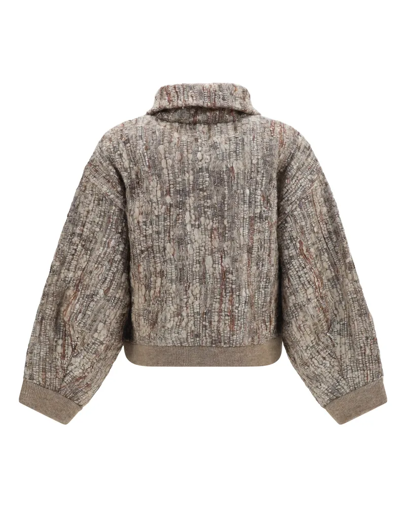Brunello Cucinelli Perforated Zip Cardigan — Beige 