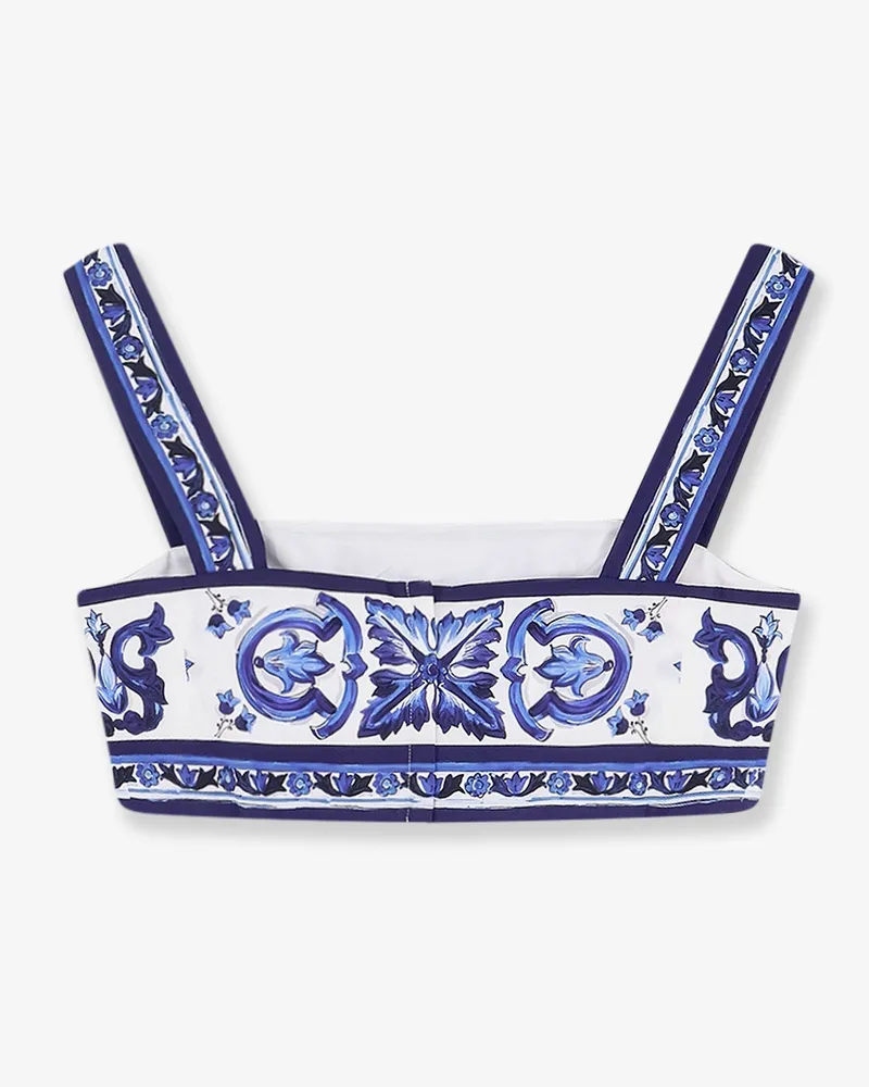 Dolce & Gabbana Women's Cotton Top With Maiolica Print Blue T-Shirts & Jerseys Blue