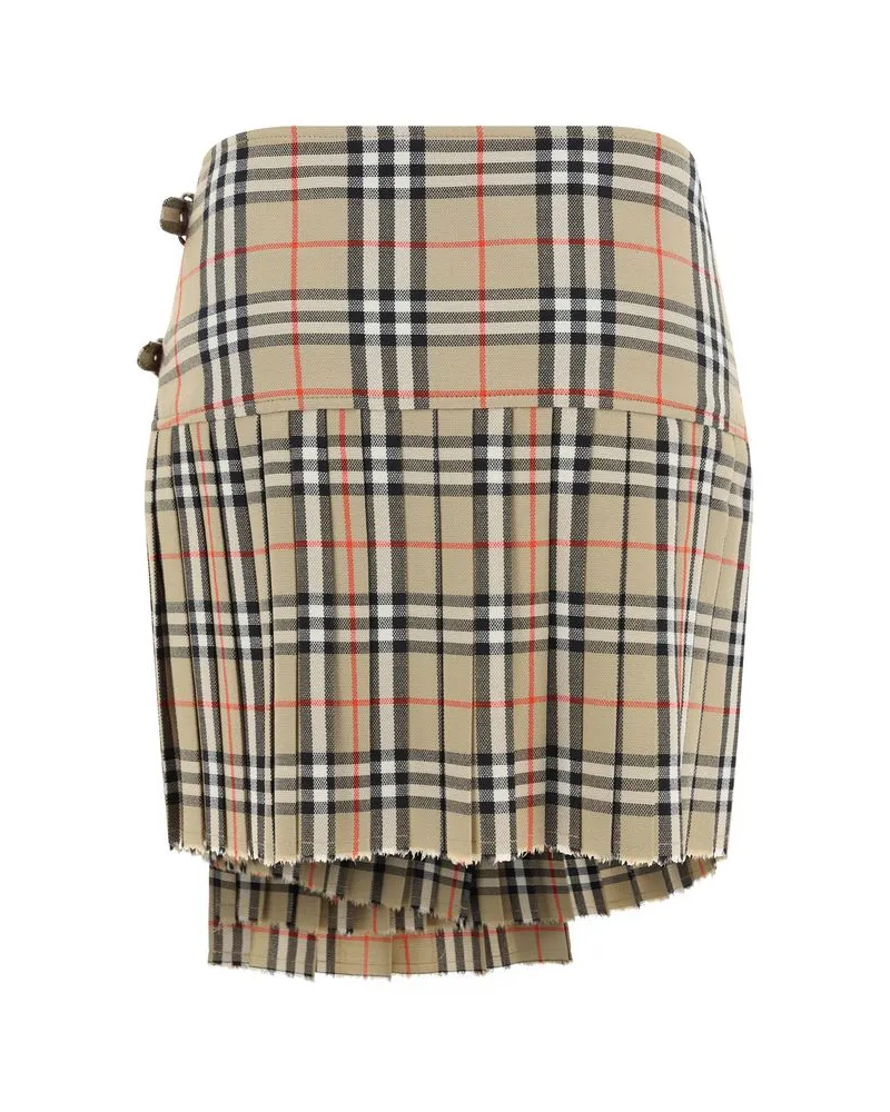 Burberry Women's Beige Wool Oves Aries Mini Skirt Beige