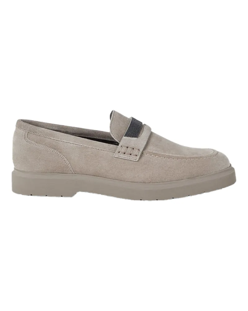 Brunello Cucinelli Monili-Embellished Suede Loafer — Gray Gray