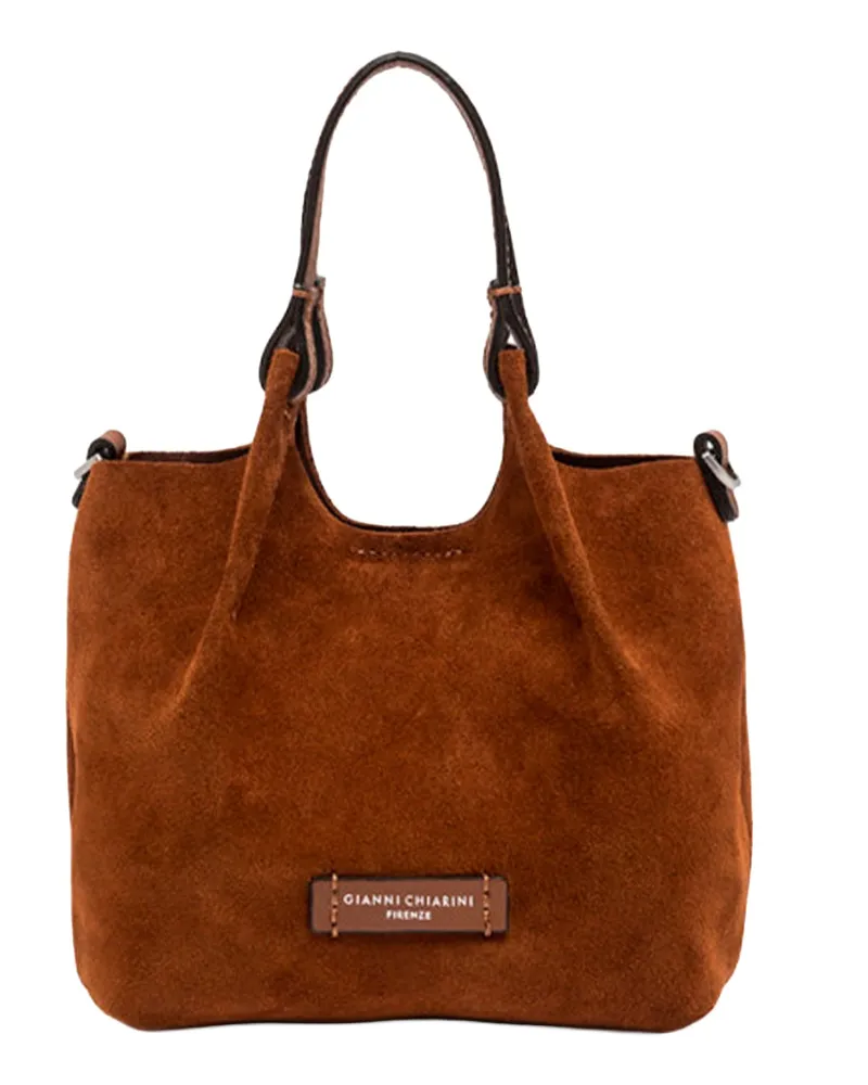 Gianni Chiarini Women's Suede Handbag Dua Cognac Cow Leather Handbags Hand Bags Brown