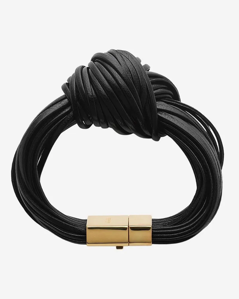 Bottega Veneta Women's Leather Knot Bracelet, Black Lambskin Black