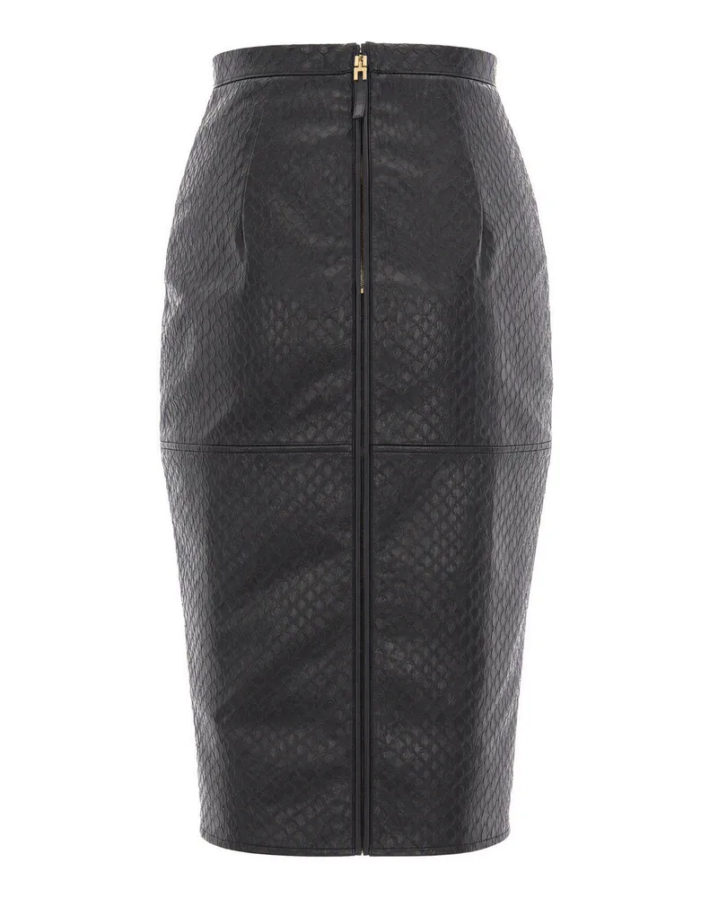 Elisabetta Franchi Faux Leather Scale-Texture Skirt — Black Black