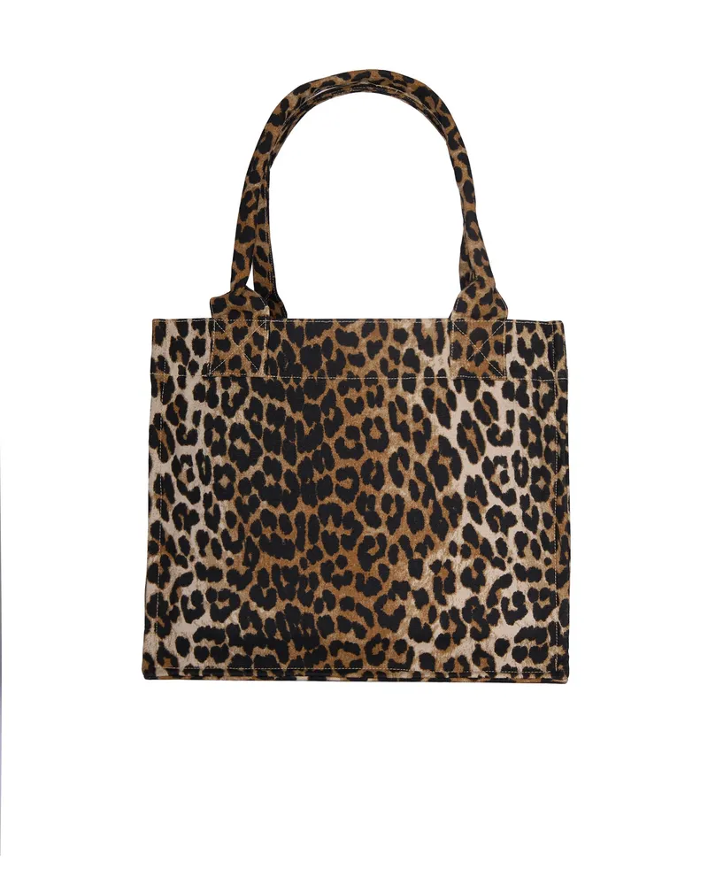 Ganni Women's Tote Bag Leopard Print Brown Recycled Cotton Brown