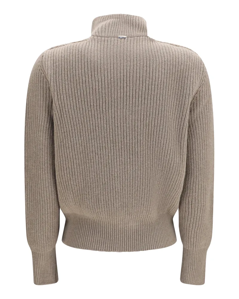 Herno Women's Resort Ribbed Pure Wool Cardigan Corda Merino Ovis Aries Sweater Beige