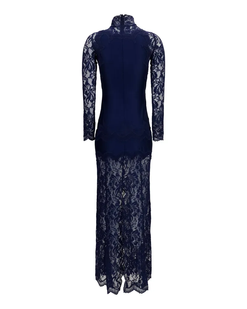 Paco Rabanne Women's Long Lace And Jersey Dress Deep Navy Polyamide; Elastane Navy