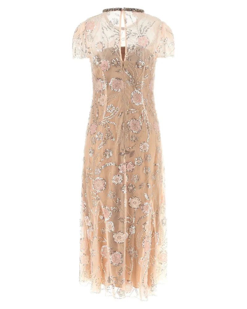 Self-Portrait Sequin Floral Embellished Tulle Dress — Blush Blush