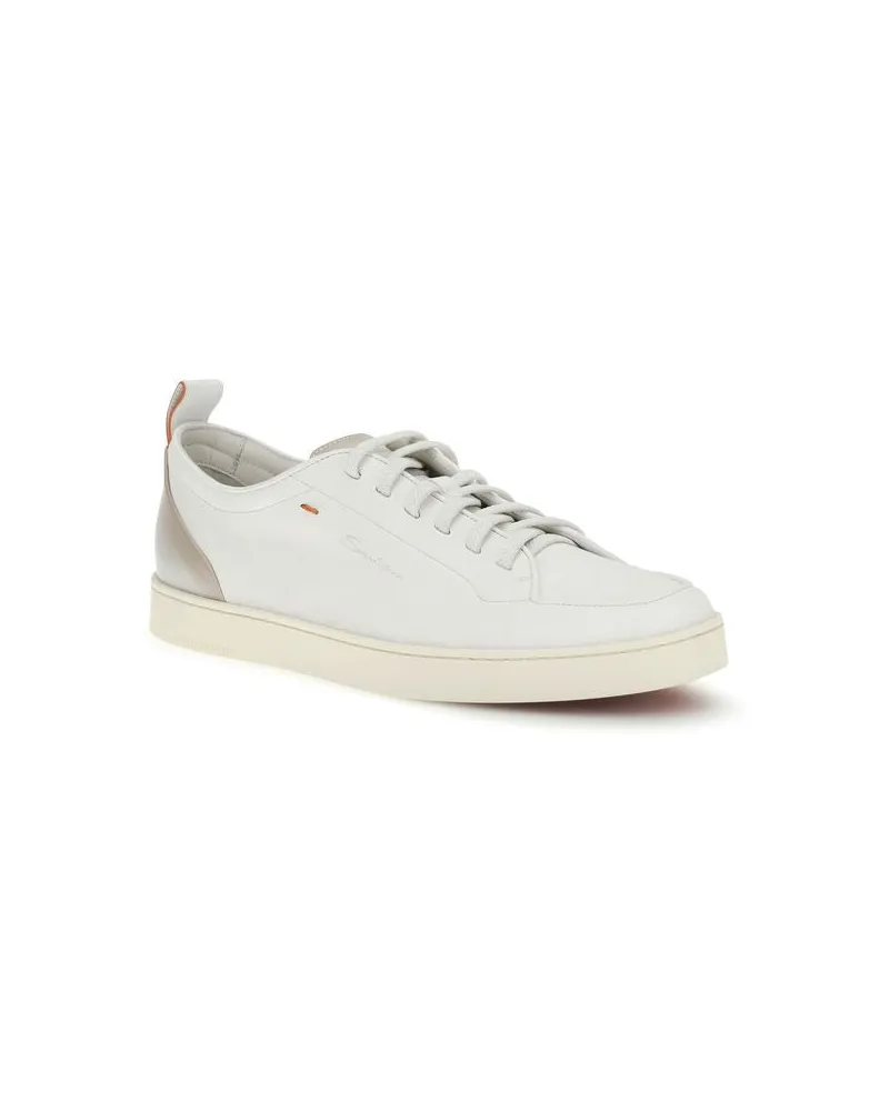 Santoni Men's White Calf Leather Bos Taurus Low Top Sneakers White