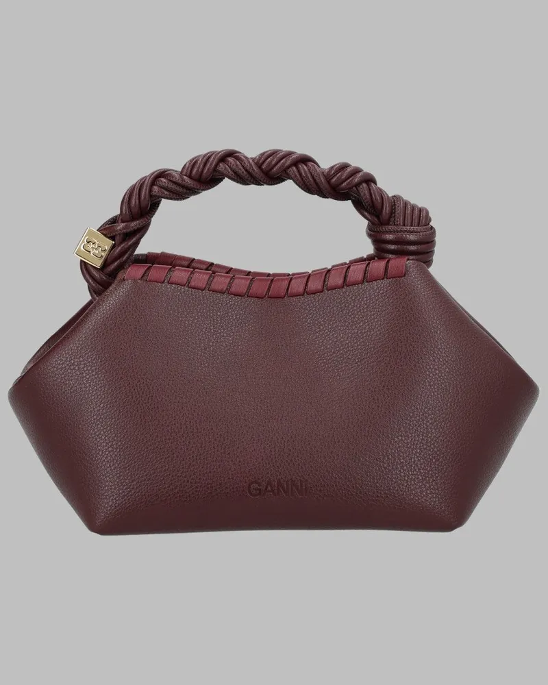 Ganni Bou Tressé Small Synthetic Top Handle Bag — Brown Brown
