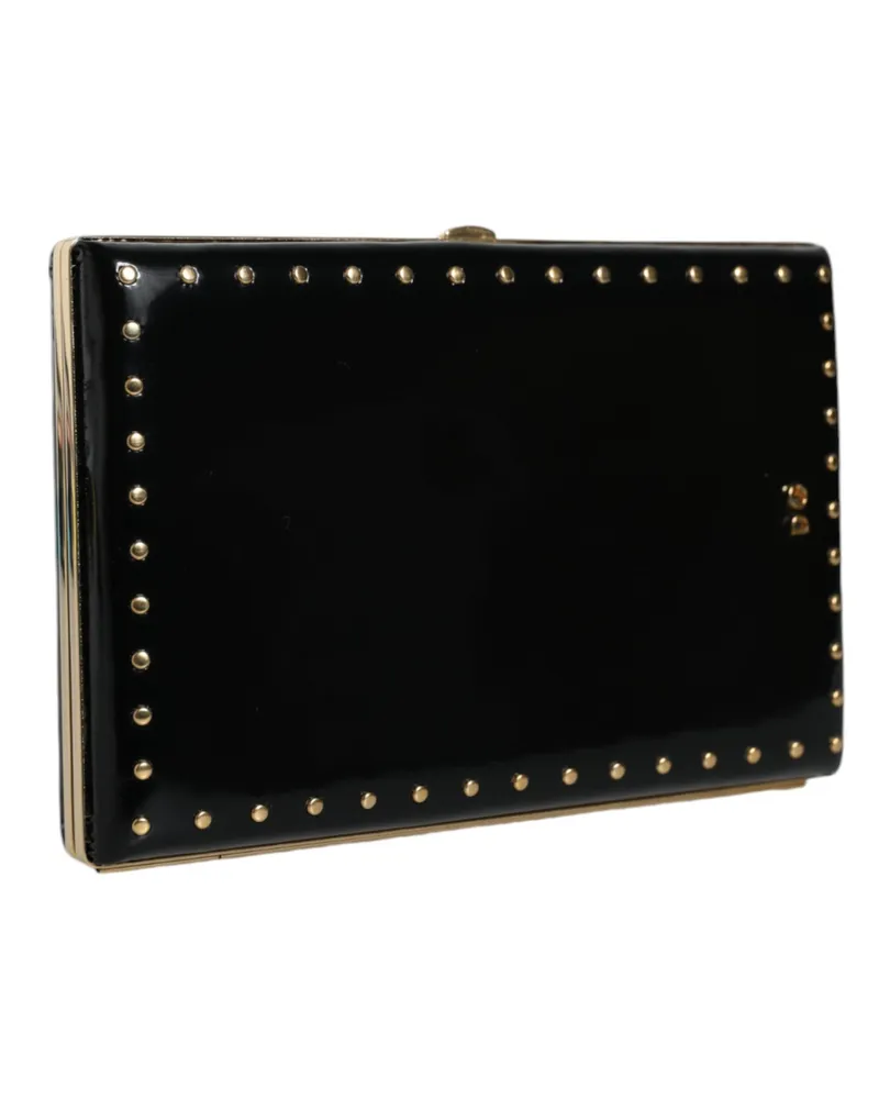 Dolce & Gabbana Women's Black Leather Studs Gold Frame Clutch Evening Purse Bag Black