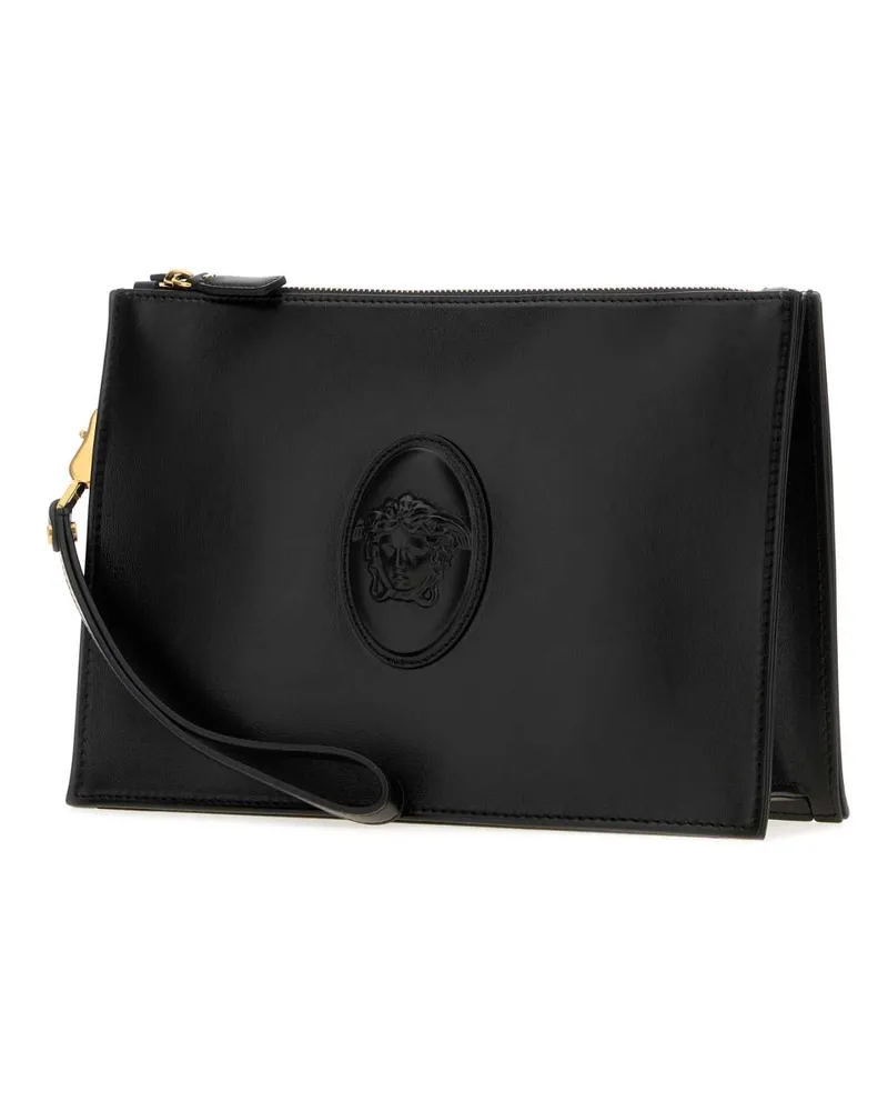 Versace Men's Pouch With 1b55jblackgold82 2trim:calf Leather Portafogli Wallet Black