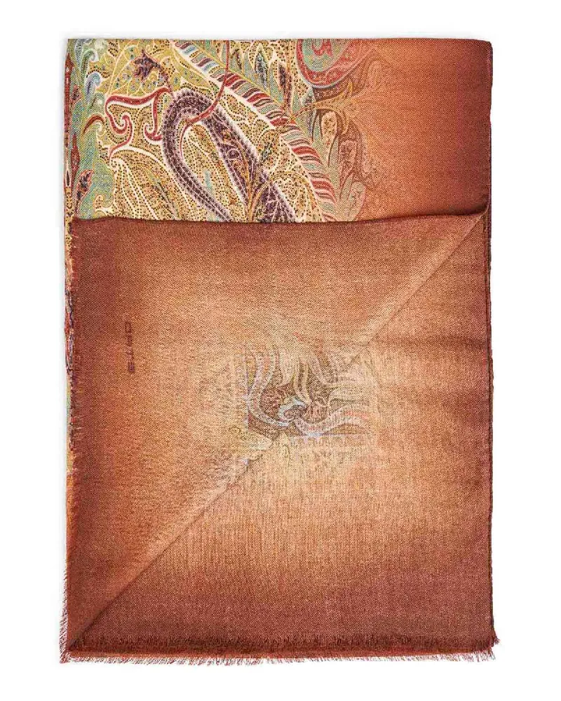 Etro Men's Scarf Paisley Wool Multicolour Scarfs Brown