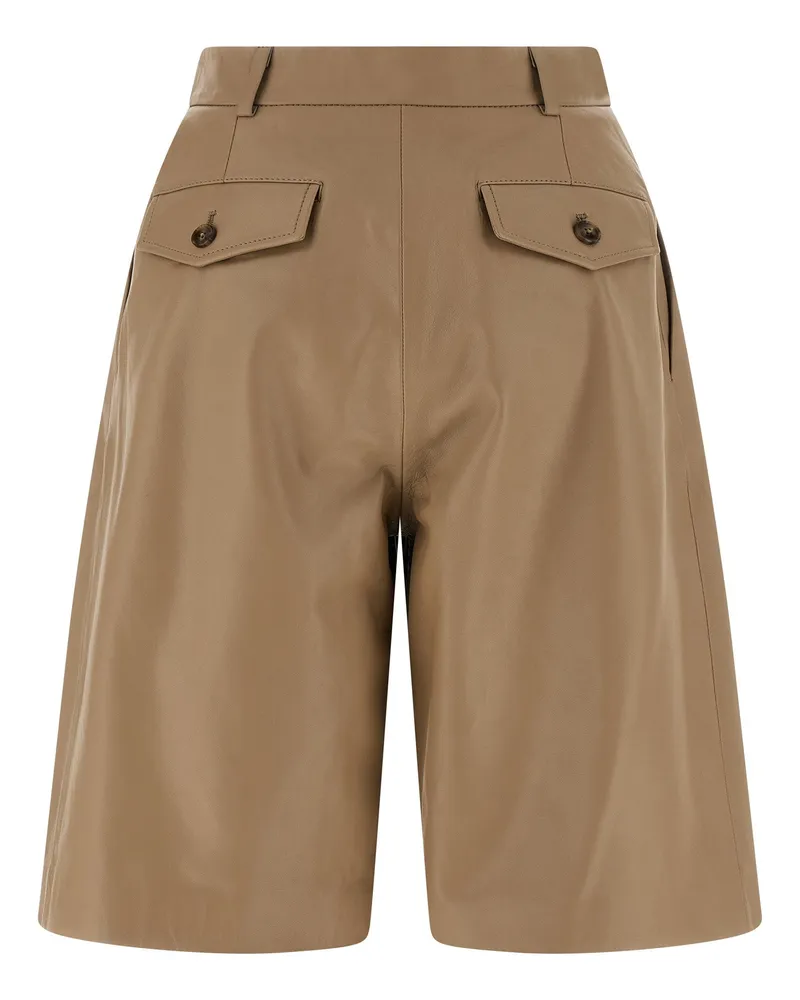 Yves Salomon Nappa Pleated Bermuda Shorts — Beige Beige
