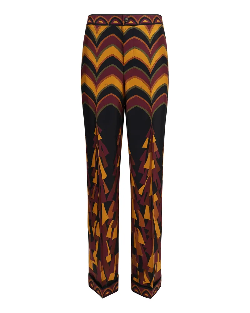 Emilio Pucci Geometric Print Silk Trousers — Multicolor Multicolor