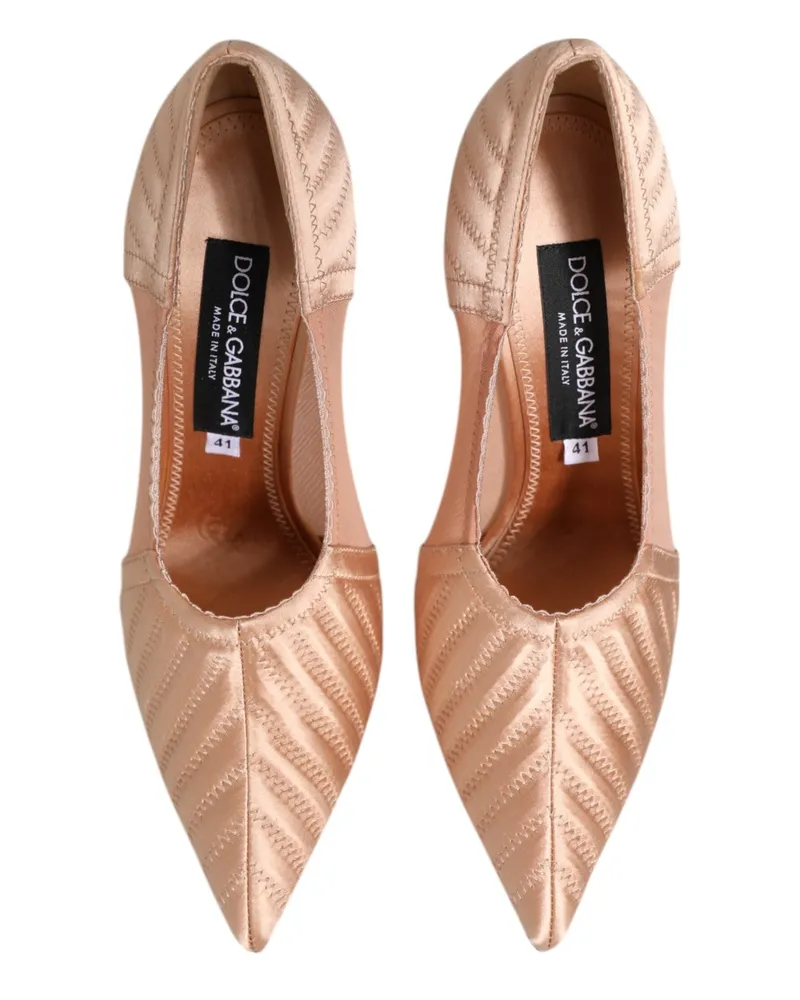 Dolce & Gabbana Women's Cipria Nude Satin Mesh Stiletto Pumps Shoes Silk Beige