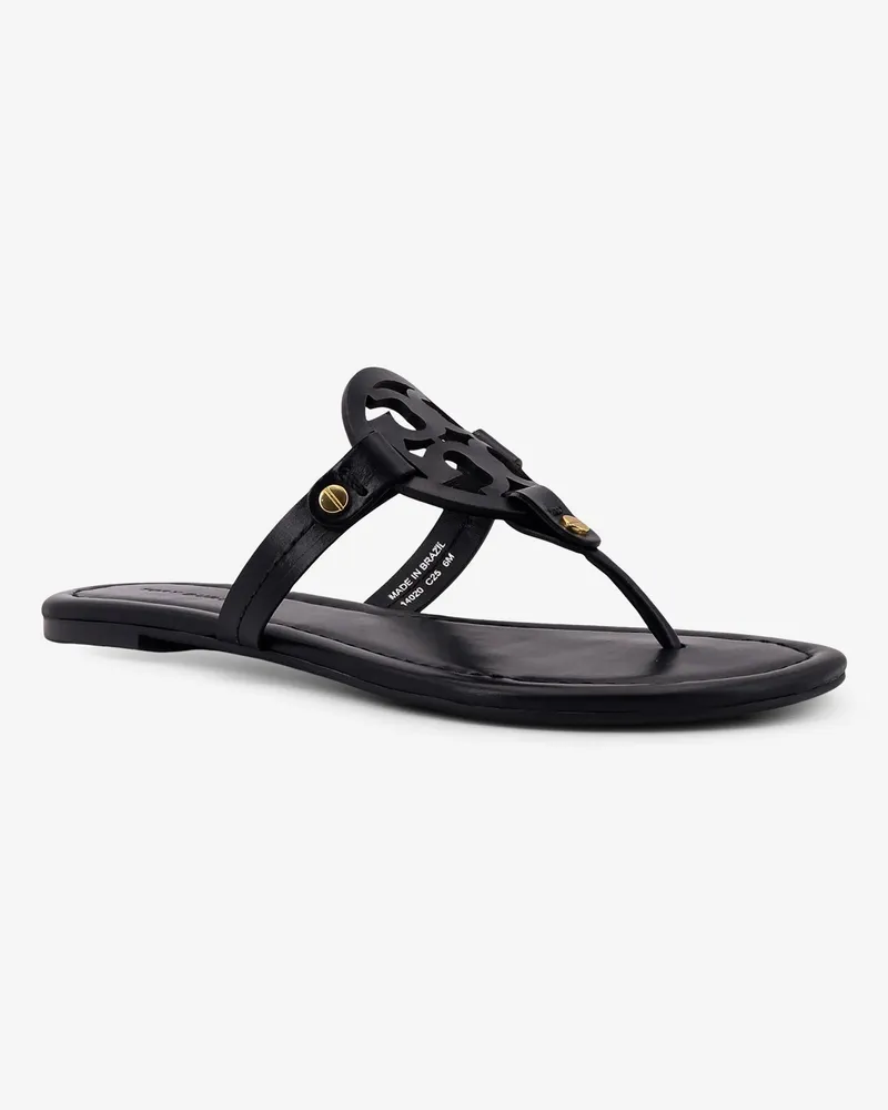 Tory Burch Women's Leather Thong Sandals With Logo Monogram Black Black