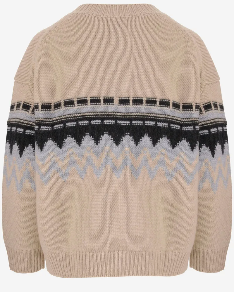 ALLUDE Women Cashmere Cardigan With Geometric Pattern Beige Sweater Beige