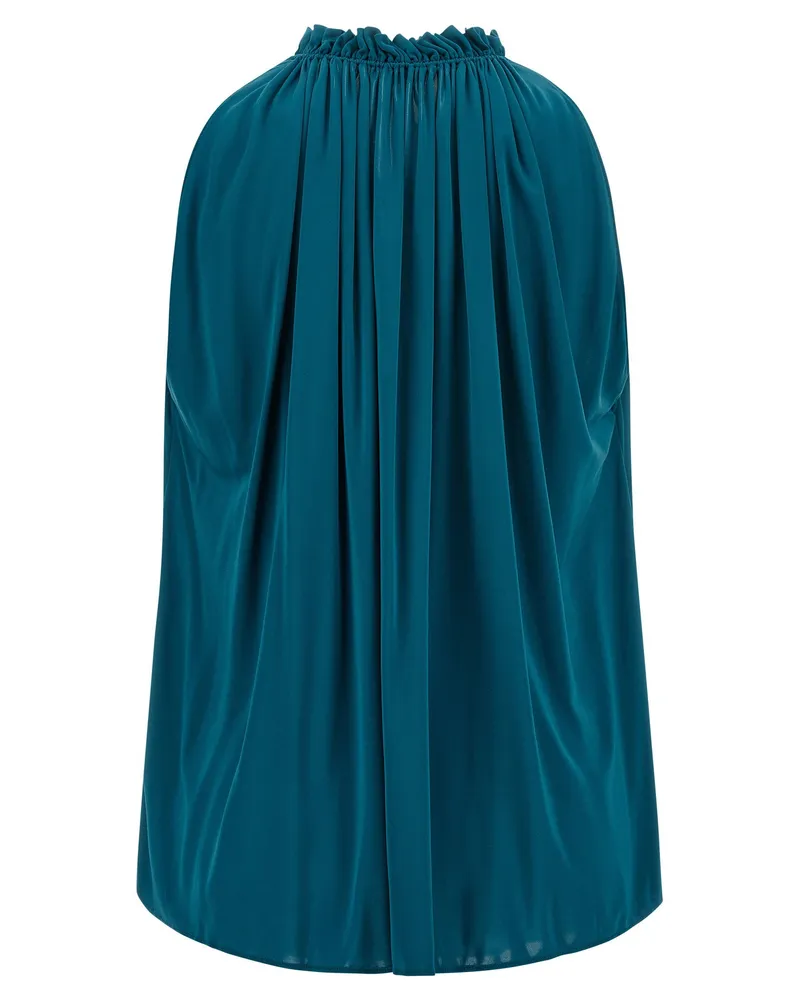 Balmain Pleated Jersey Blouse — Teal Teal