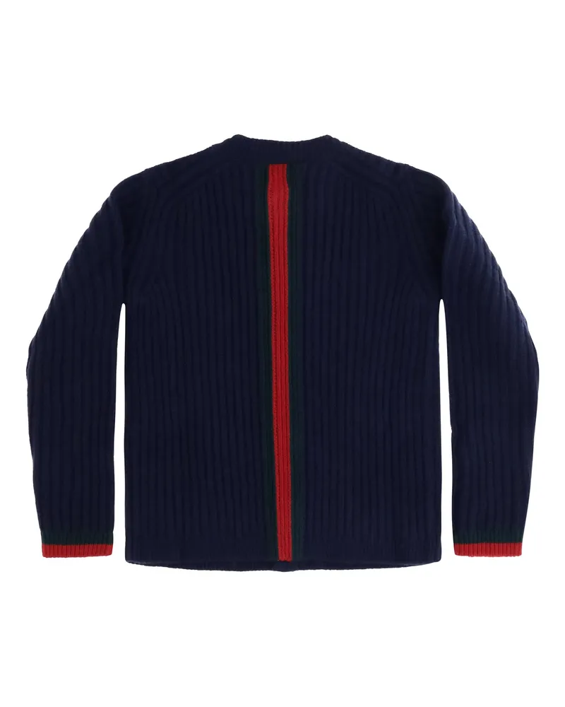 Gucci Girls' J L-S Cardigan Wo Rib And Inta Abyss Blue-Green-Red Wool Ovis Aries T-Shirts Blue/green/red Polos Navy