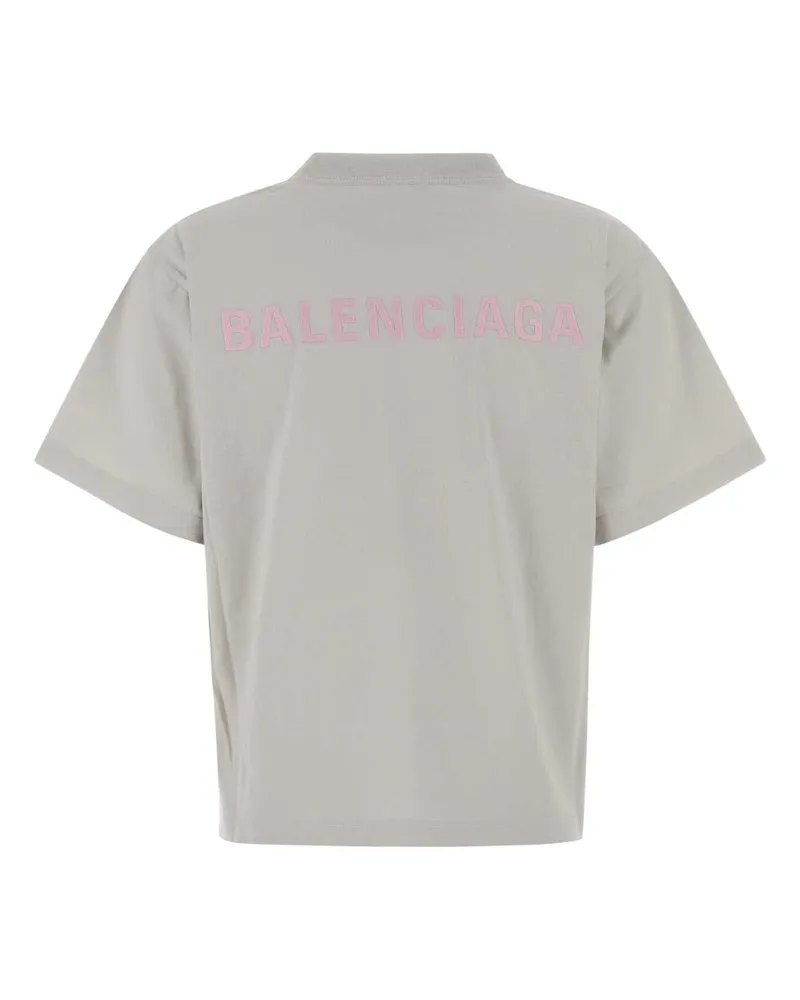 Balenciaga Women's Light Grey Cotton T-Shirt Dirty White-Bby Pink Exterior White/bby Gray
