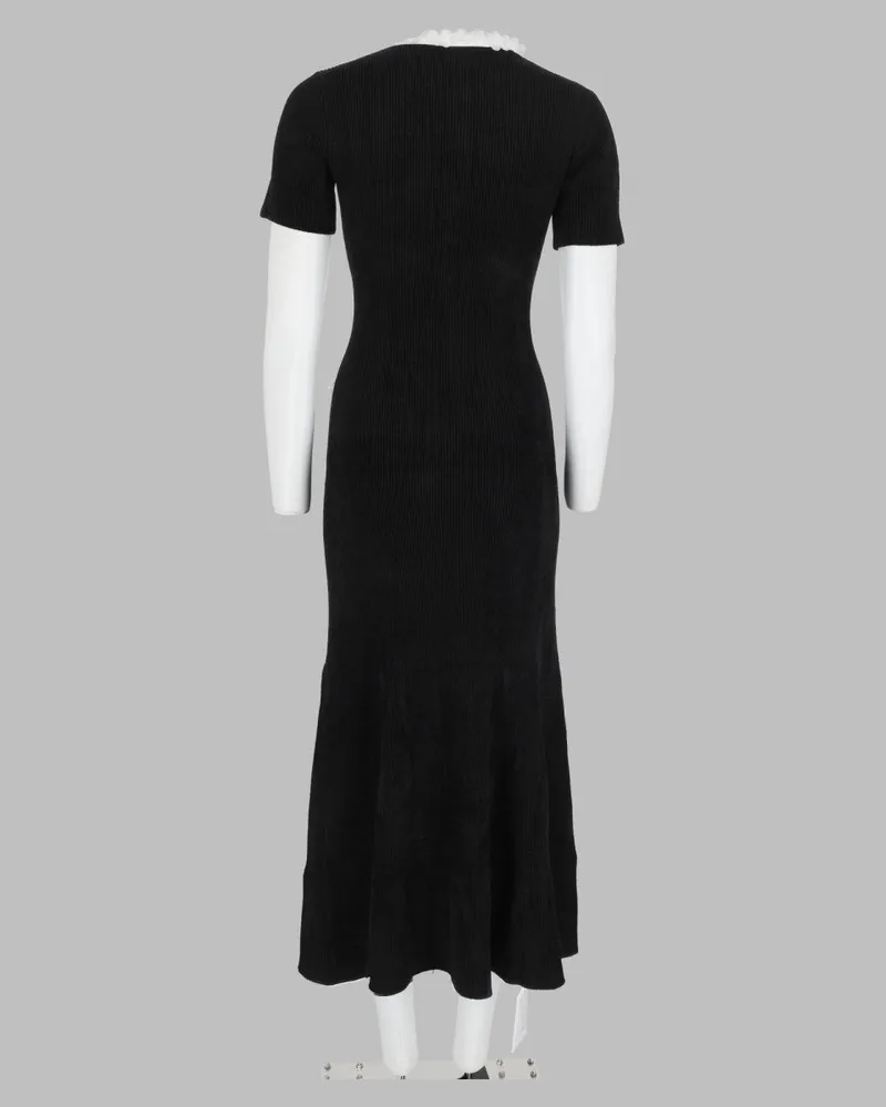 Self-Portrait Chenille Knit with Floral Appliqués Dress — Black Black