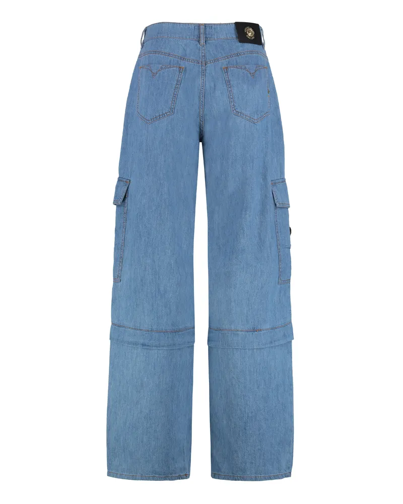 Versace Jeans Women's Denim Cotton Cargo Wide‑leg Trousers Wide-Leg 