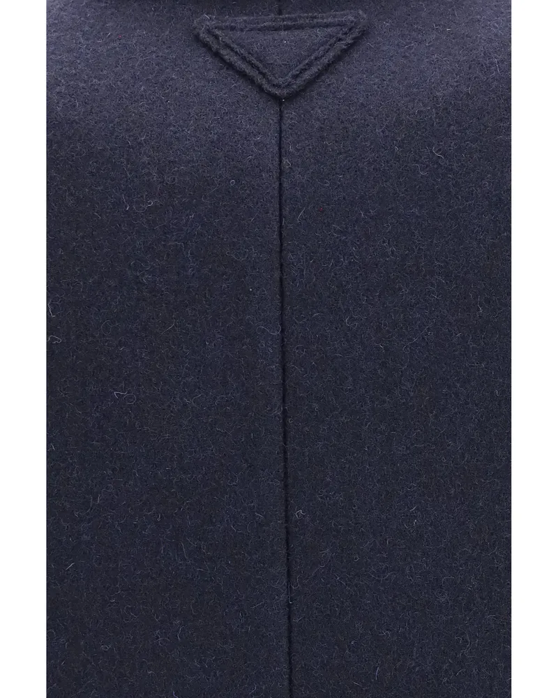 Prada Shetland Wool Double-Breasted Coat — Blue Blue