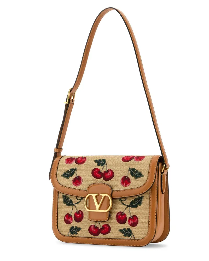 Valentino Garavani Embroidered Raffia Shoulder Bag — Multicolor Multicolor