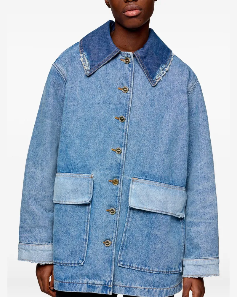 Ganni Patchwork Denim Jacket — Blue Blue