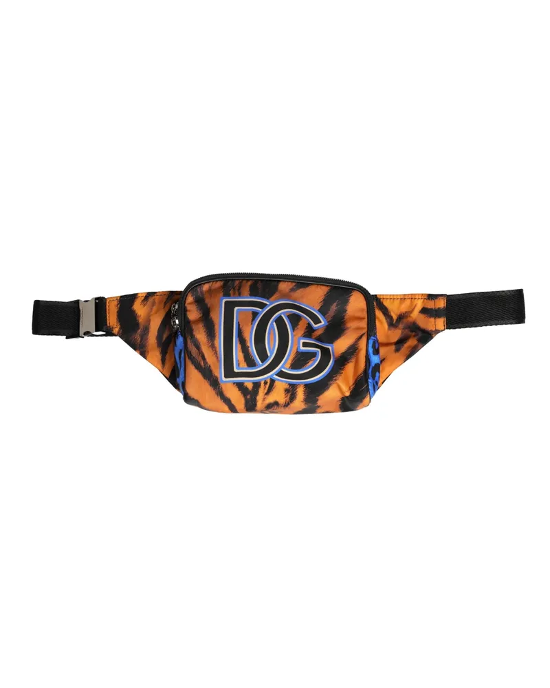 Dolce & Gabbana Brown Tiger Print Nylon Fanny Waist Pack Borse Men Bag Calf Leather Brown