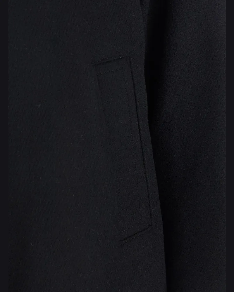 AFTER PRAY Men Black Jacket With Front Zip Closure Wool Nylon Coat Black