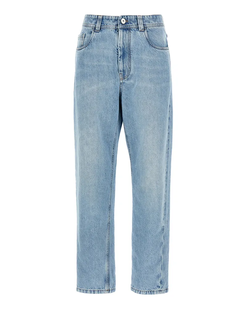 Brunello Cucinelli High-Rise Cotton Denim Jeans — Blue Blue